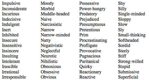 negative personality traits list