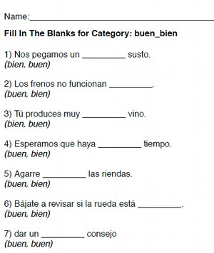 Spanish Worksheets